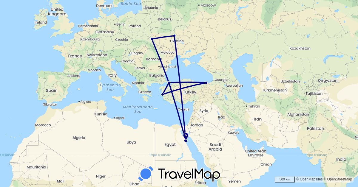 TravelMap itinerary: driving in Egypt, Turkey, Ukraine (Africa, Asia, Europe)
